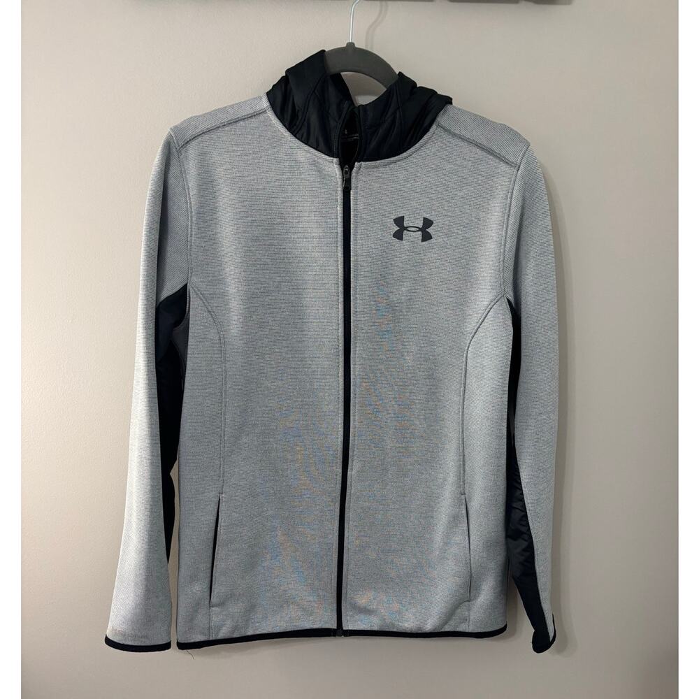 Under Armour ColdGear,Youth XLgray & black full zip hoodie. Functional, athletic
